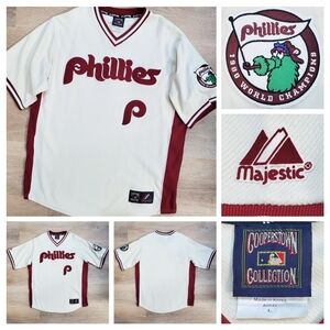 Vintage Philadelphia Phillies Majestic Cooperstown Jersey L/XL Y2K Cream Maroon